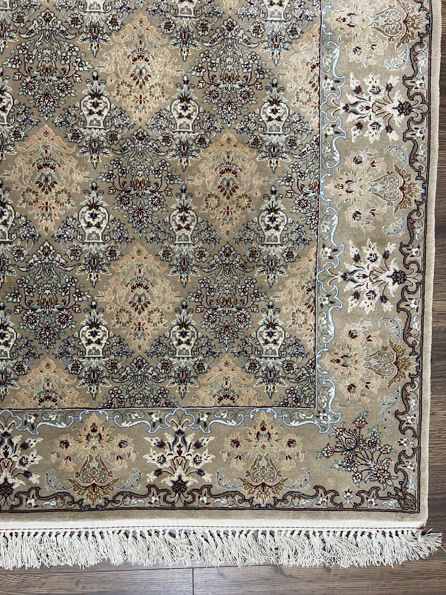 Persian Isfahan Rug 3x5 Hand Knotted Kork Wool On Silk Foundation Taupe Floral