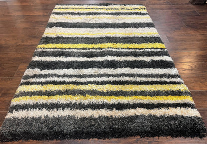 Shag Rug 5x8 Yellow Ivory Charcoal Contemporary Machine Made Polypropylene
