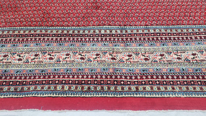Persian Sarouk Mir Pattern, Red and Beige, Hand-Knotted, Wool, Paisley Boteh Design, 9'9" x 13', Semi Antique