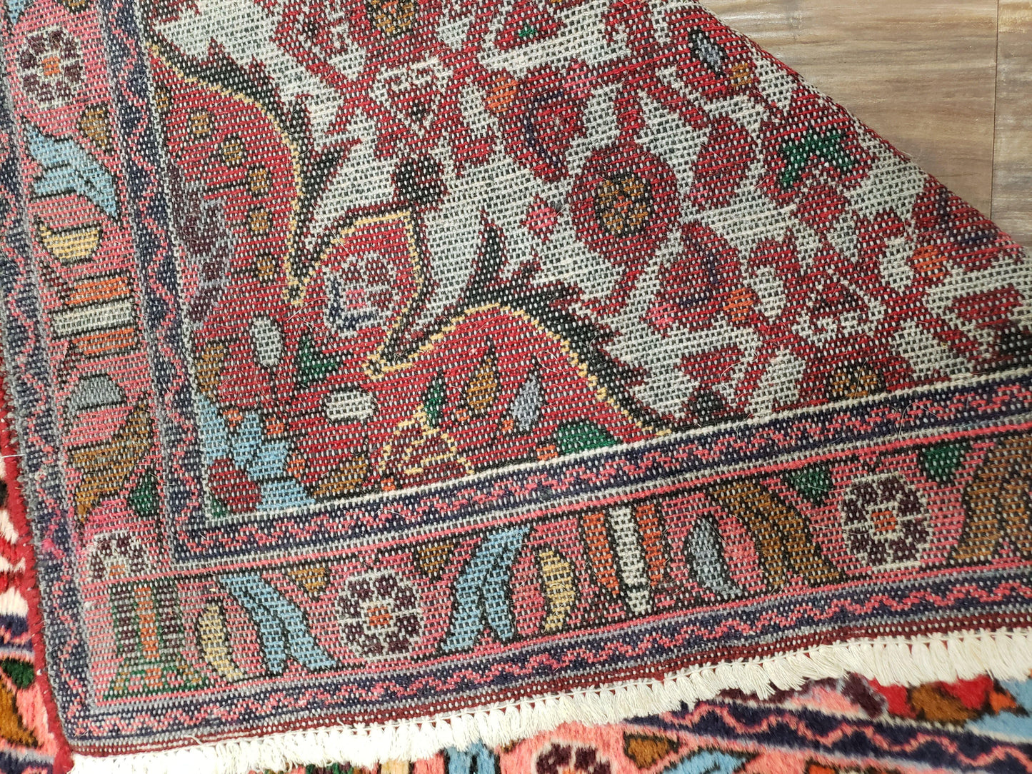 Handmade Floral Wool Rug Turkish Vintage 3 Ft 2 In By 5 Ft 1 In Red Beige Ivory