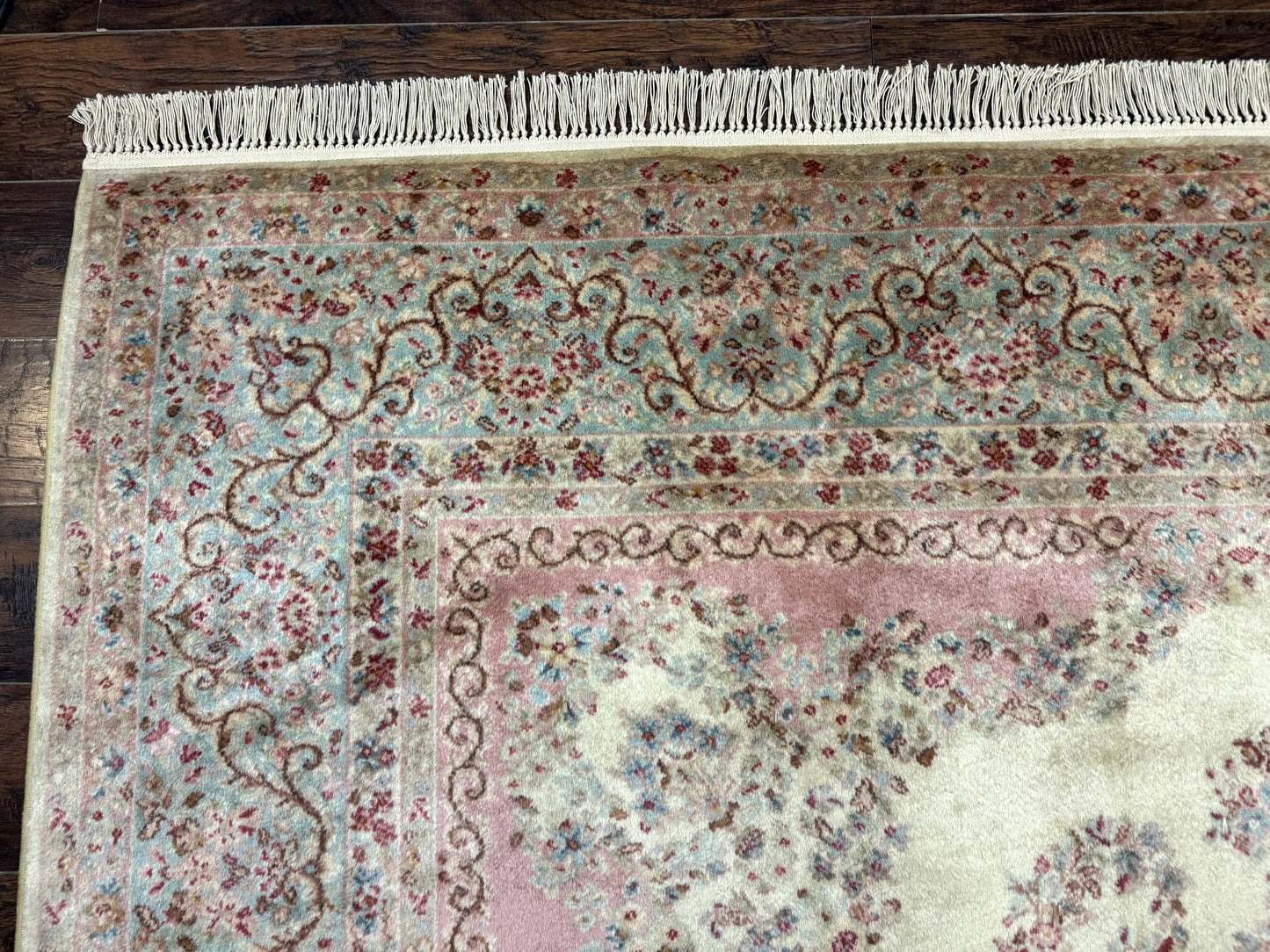 Karastan Kirman Rug Wool 8 By 12 Pastel Ivory Vintage Carpet Discontinued
