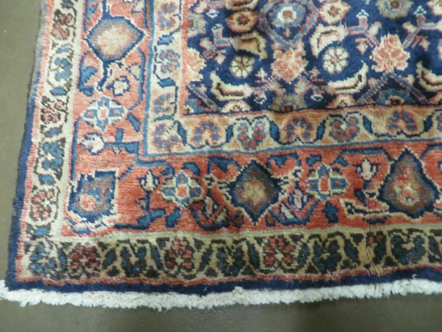 Antique Indian Floral Wool Runner Rug Handmade Oriental Blue 3ft7in X 10ft