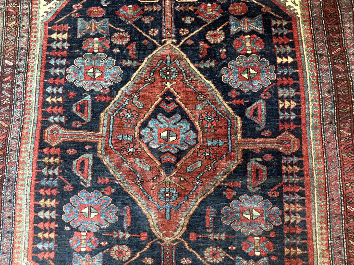 Antique Persian Bidjar Rug 5x6, Navy Blue and Red, Persian Tribal Rug