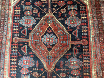Antique Persian Bidjar Rug 5x6, Navy Blue and Red, Persian Tribal Rug