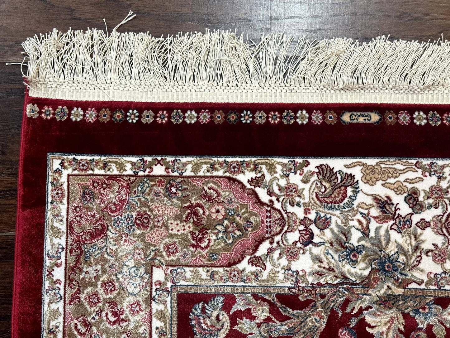 Dark Red Turkish Silk Rug 2.6 x 4, Hunting Design Scene, Bamboo Silk