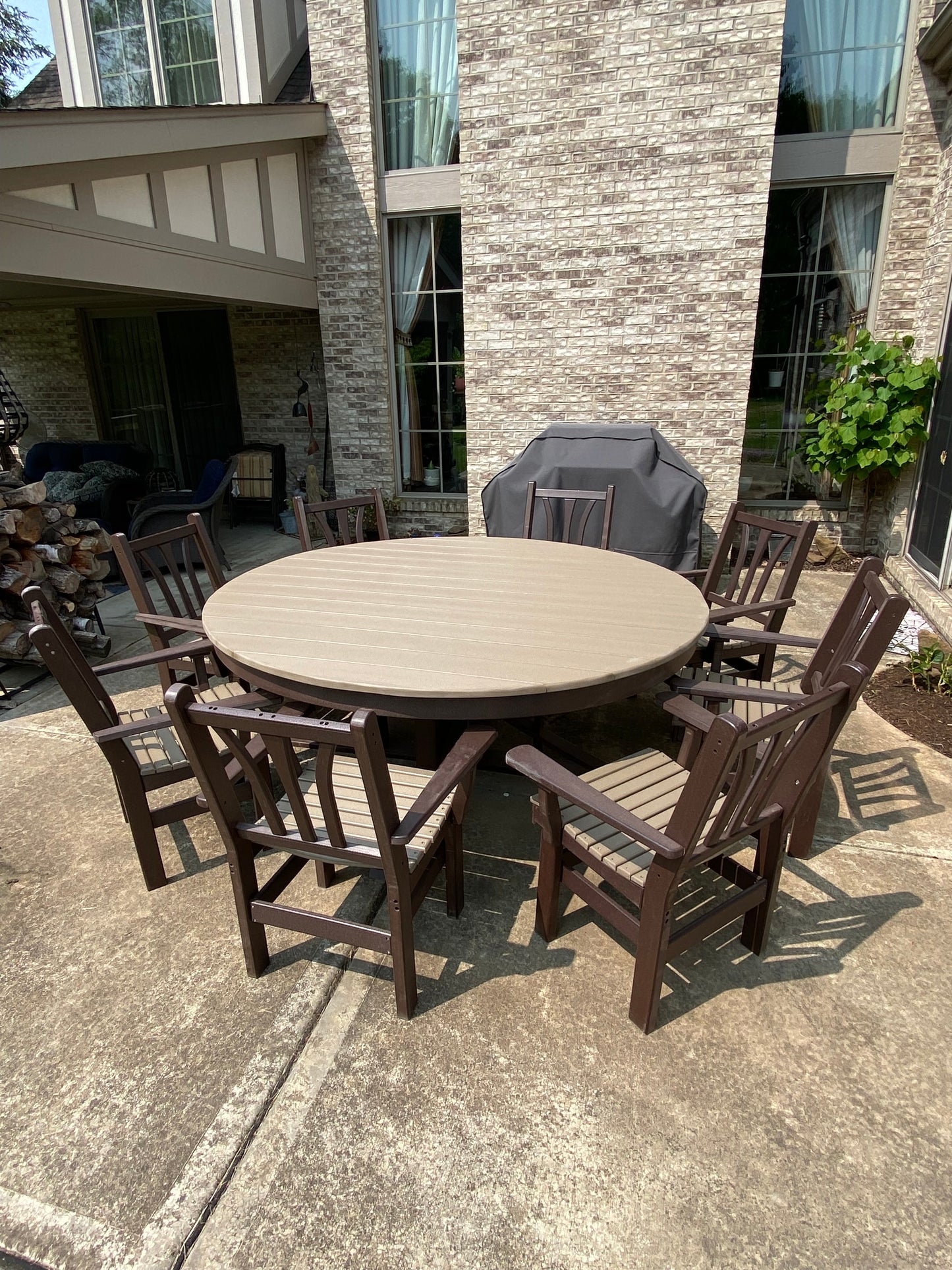 Outdoor Modern Fanback Dining Chair HDPE All Weather Patio Seating