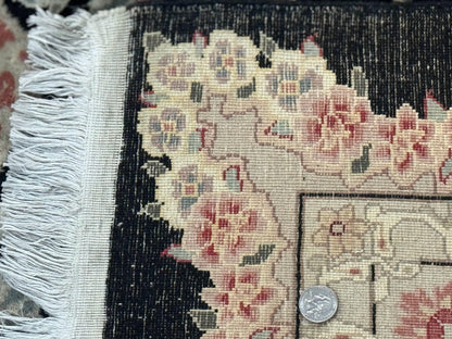 Pak Persian Tabriz Rug 8.6 x 11.6, Black Pink, Traditional Elegant Formal Oriental Carpet, Dining Room Rug, Fine 225 KPSI