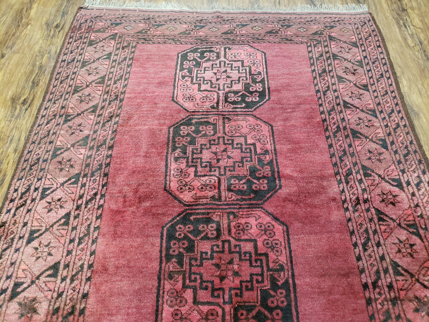 Bukhara Area Rug Hand Knotted Bokhara Bashir 4x6 Red and Black Wool