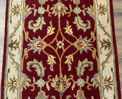 Small Floral Wool Rug 3x5, Safavieh Heritage Collection, Dark Red, Pair A