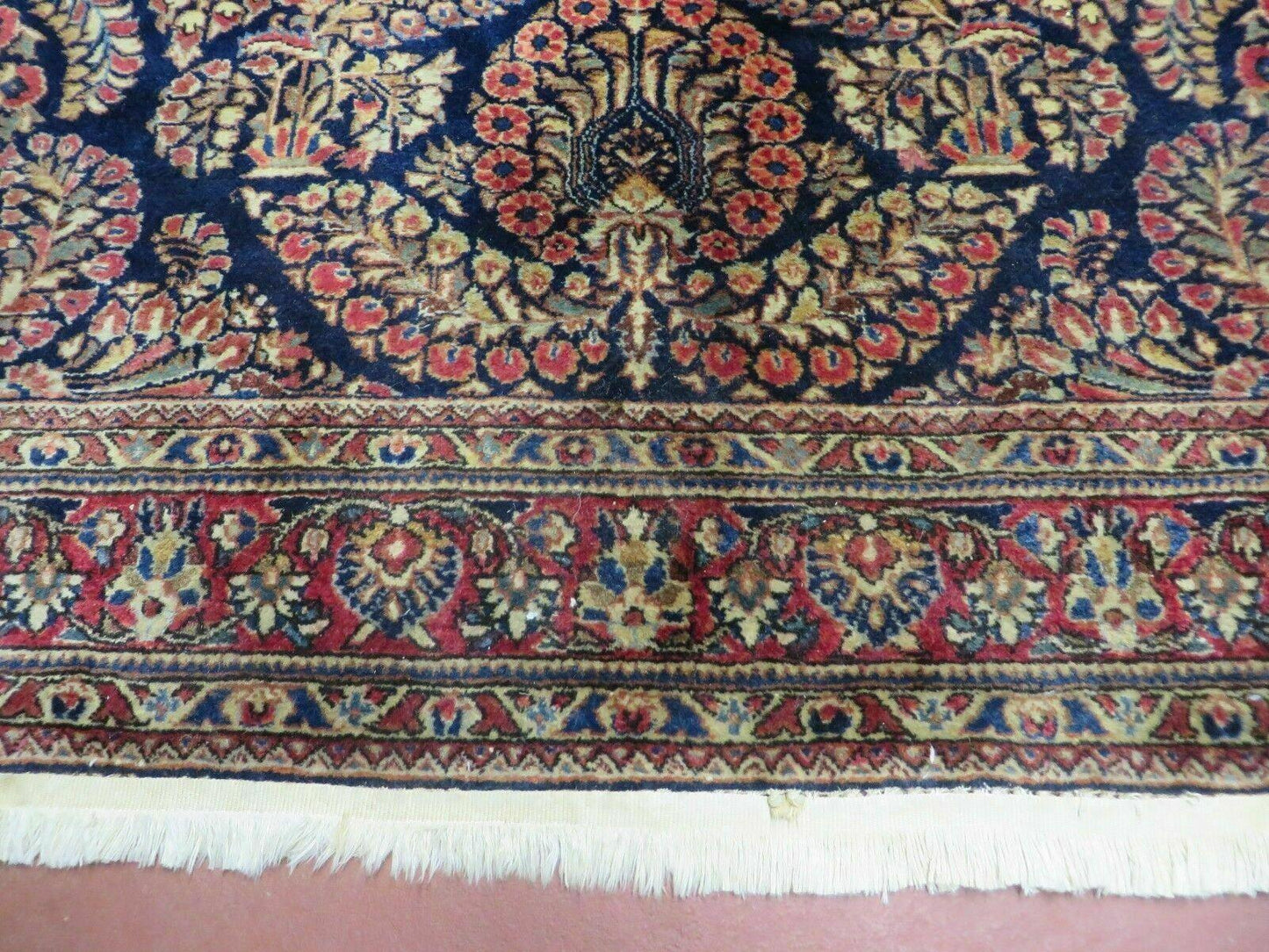 Antique Persian Sarouk Rug 4x6 Hand Knotted Wool Floral Oriental Carpet Navy And Red