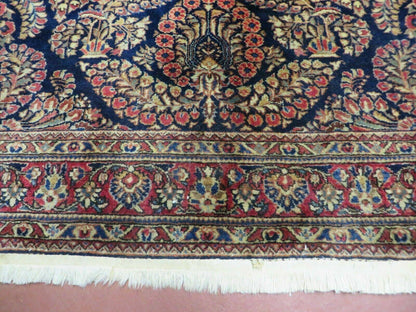 Antique Persian Sarouk Rug 4x6 Hand Knotted Wool Floral Oriental Carpet Navy And Red