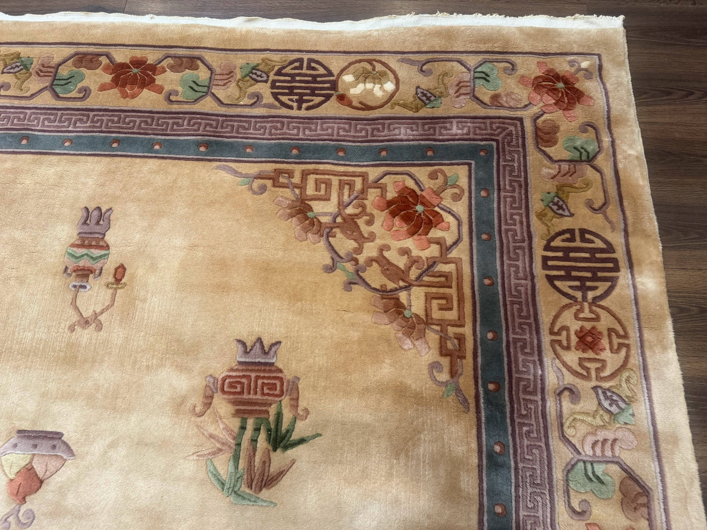 Chinese Wool Rug 90 Line Hand Knotted Vintage Handmade Area Rug