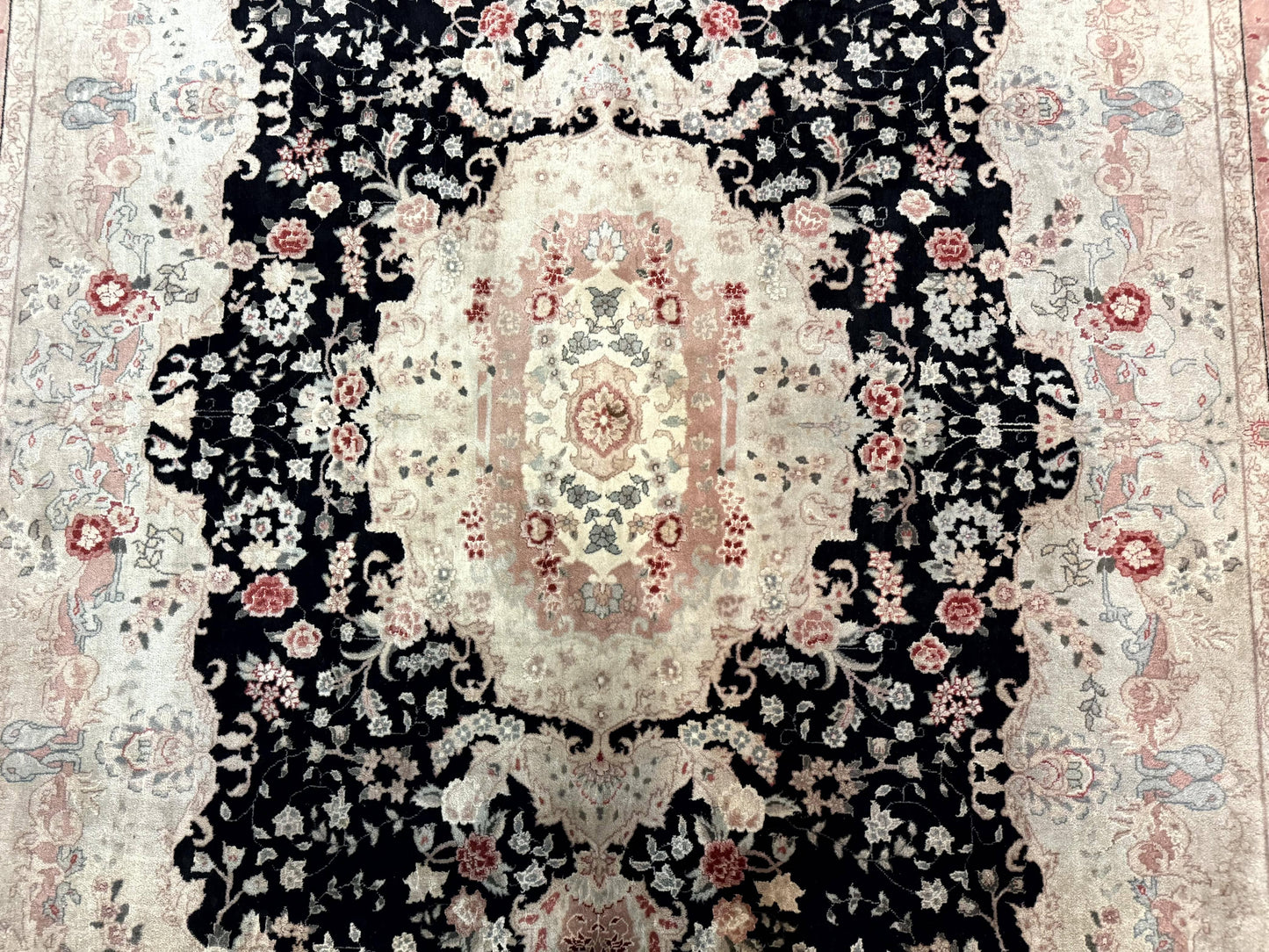 Pak Persian Tabriz Rug 8.6 x 11.6, Black Pink, Traditional Elegant Formal Oriental Carpet, Dining Room Rug, Fine 225 KPSI