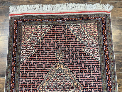 Afghan Rug Hand Knotted Wool Silk Highlights 4x5 Vintage Oriental Herati Pattern