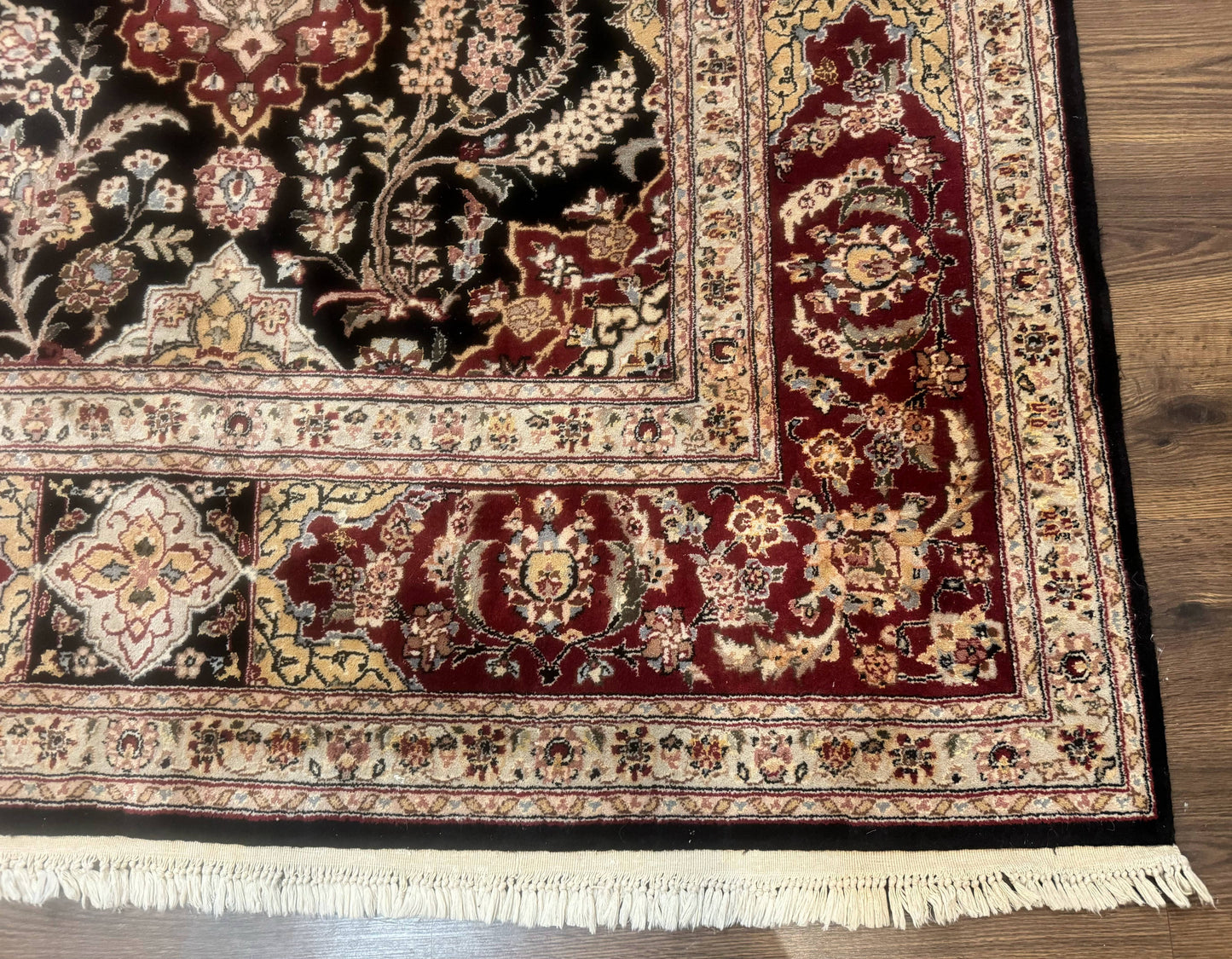 Sino Persian Rug 9x12 Wool Silk Handmade Allover Pattern Black Maroon