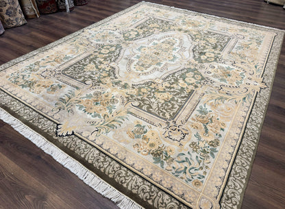 Aubusson Rug 8x10 Hand Knotted Wool Floral Savonnerie Design