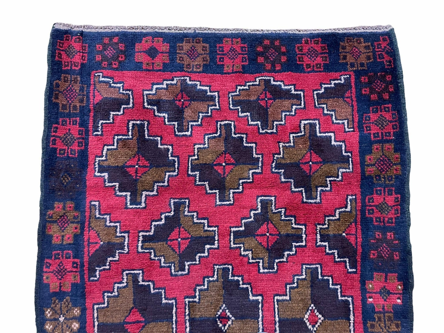 Balouchi Rug Vintage Handmade Afghan Wool Rug 3 By 4 Ft 7 In Red Brown Tribal Design
