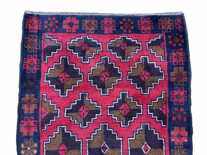 Balouchi Rug Vintage Handmade Afghan Wool Rug 3 By 4 Ft 7 In Red Brown Tribal Design