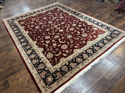 Maroon Persian Area Rug 8x10, Floral Allover, Pak Persian, Wool and Silk Highlights, Traditional Oriental Carpet