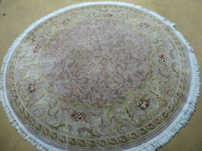 Round Handmade Chinese Floral Silk Wool Rug Oriental Carpet 6 Foot Size