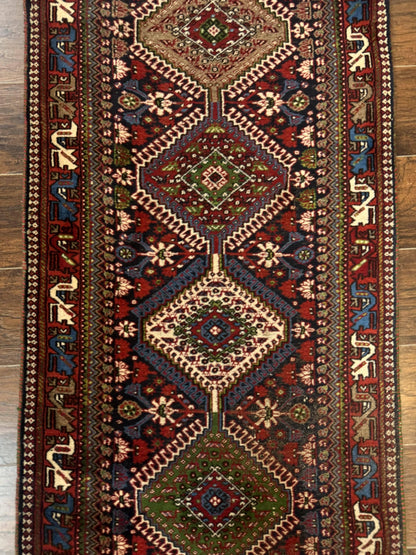 Persian Tribal Runner Rug Hand Knotted Wool Navy Blue Hallway Carpet Antique Shiraz Design