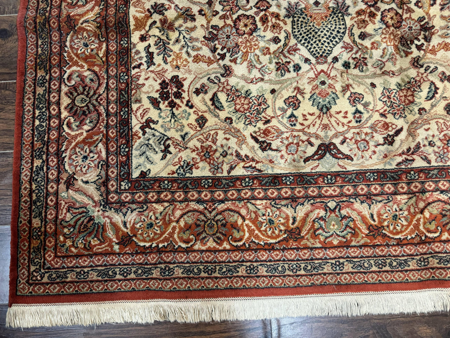 Antique Persian Rug 5x7 Allover Floral With Vases Beige Red Belgian Power Loomed Wool