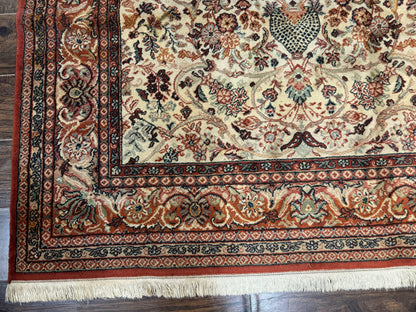 Antique Persian Rug 5x7 Allover Floral With Vases Beige Red Belgian Power Loomed Wool