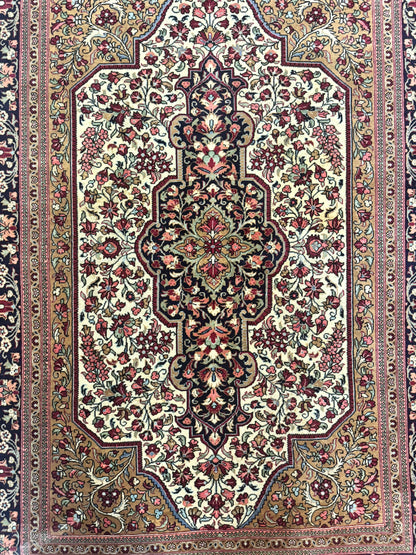 Persian Qum Rug Hand Knotted 3.6 By 5 Rare Semi Antique Kork Wool