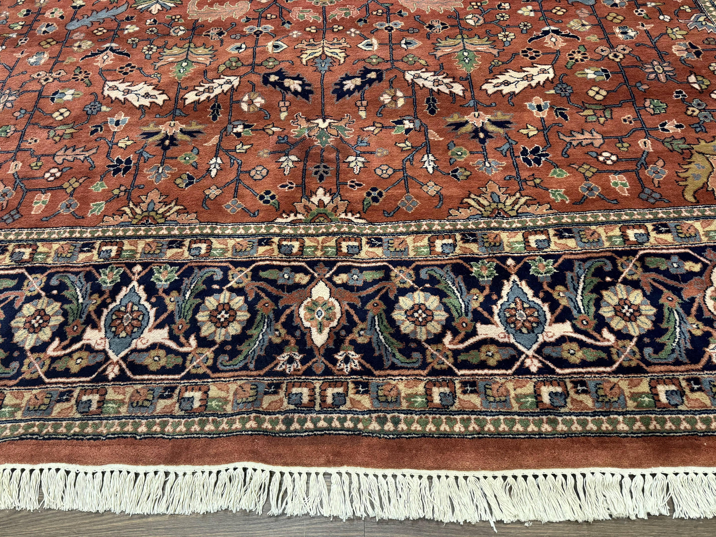 Indo Persian Heriz Rug 10x15 Handmade Wool With Allover Pattern And Vintage Charm