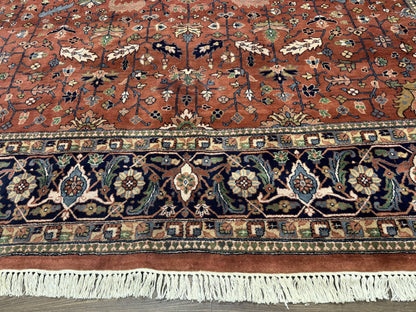 Indo Persian Heriz Rug 10x15 Handmade Wool With Allover Pattern And Vintage Charm