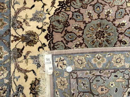 Persian Isfahan Rug 3x5, Fine 310 KPSI, Kork Wool Silk Foundation, Cream & Light Green