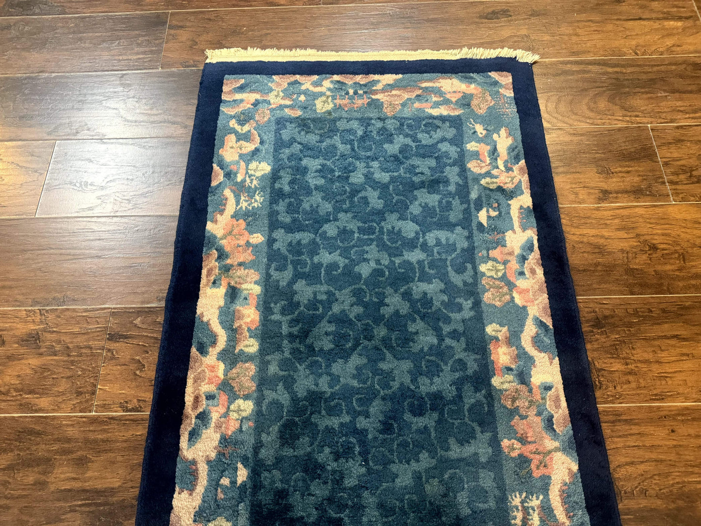Blue Chinese Wool Rug 2.6x4 Hand Knotted Peking Style Art Deco Carpet