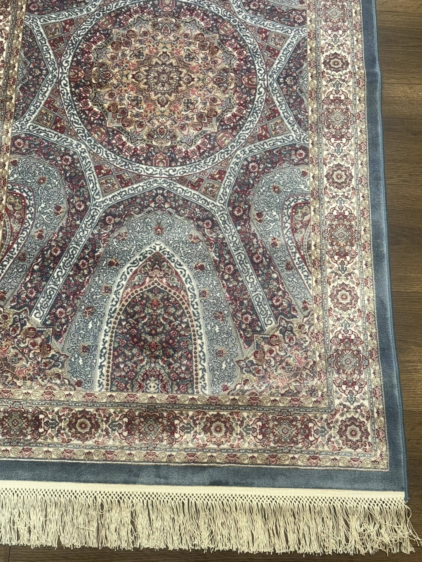 Turkish Silk Runner Rug 2.6 x 10, Light Blue Carpet, Bamboo Silk, New