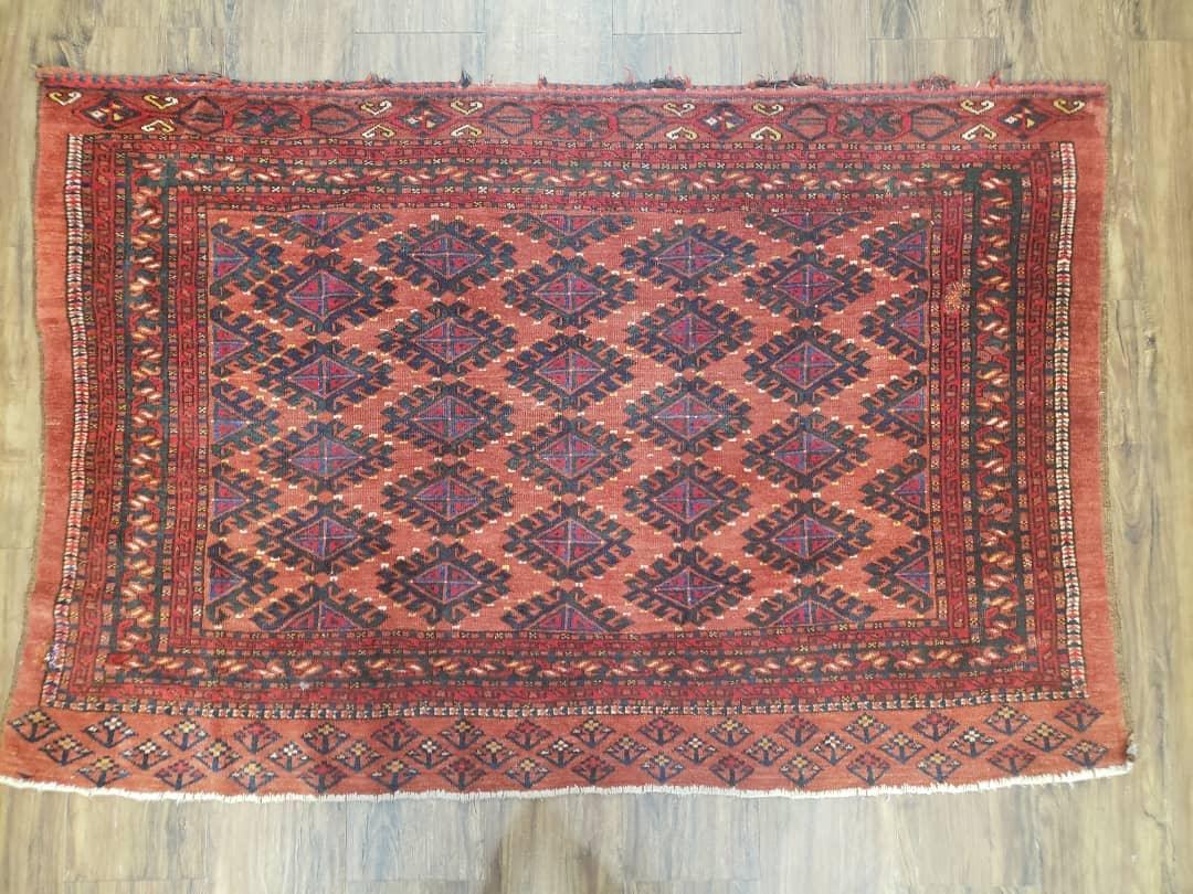 Antique Turkoman Rug Hand Knotted Wool 3ft 4in By 5ft Red Tribal Carpet