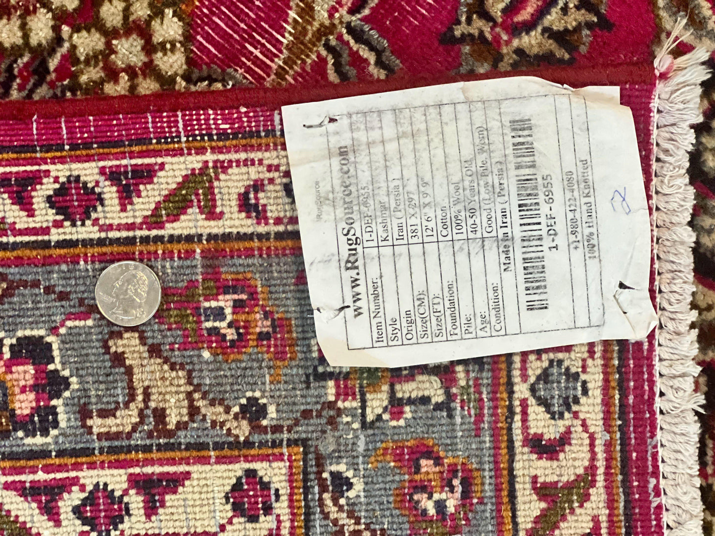 Persian Rug 10x13 Hand Knotted Wool Kashmar Carpet With Floral Medallion In Raspberry Red And Navy Blue