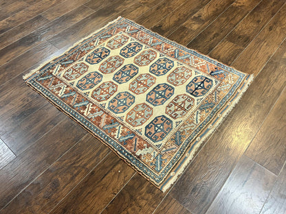 Turkish Kazak Rug 3x4 Wool Hand Knotted Vintage Carpet Geometric Tribal Motif