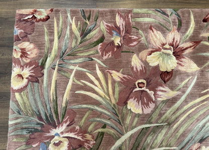 Hand Tufted Floral Rug 5x8, Light Rose Wool Carpet