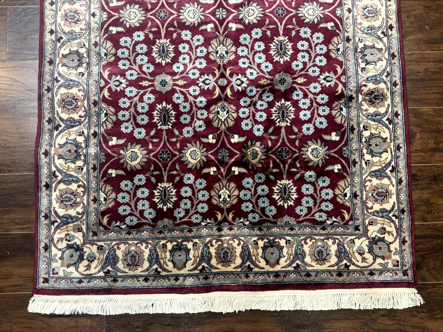 Pak Persian Rug 4x6, Floral Allover, Vintage Wool Carpet, Plum and Ivory