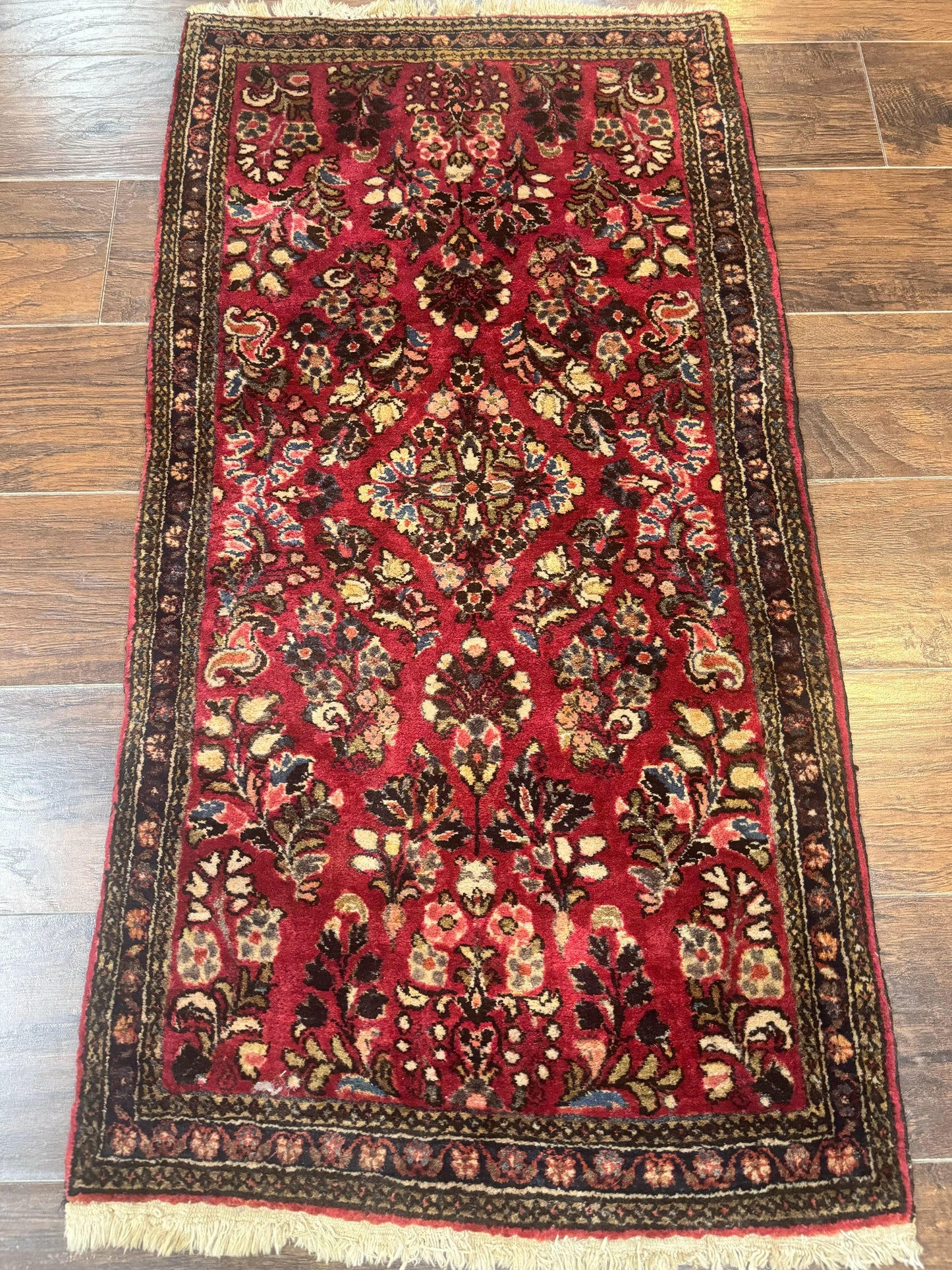 Persian Sarouk Rug 2x4 Small Hand Knotted Wool Floral Red Oriental Carpet