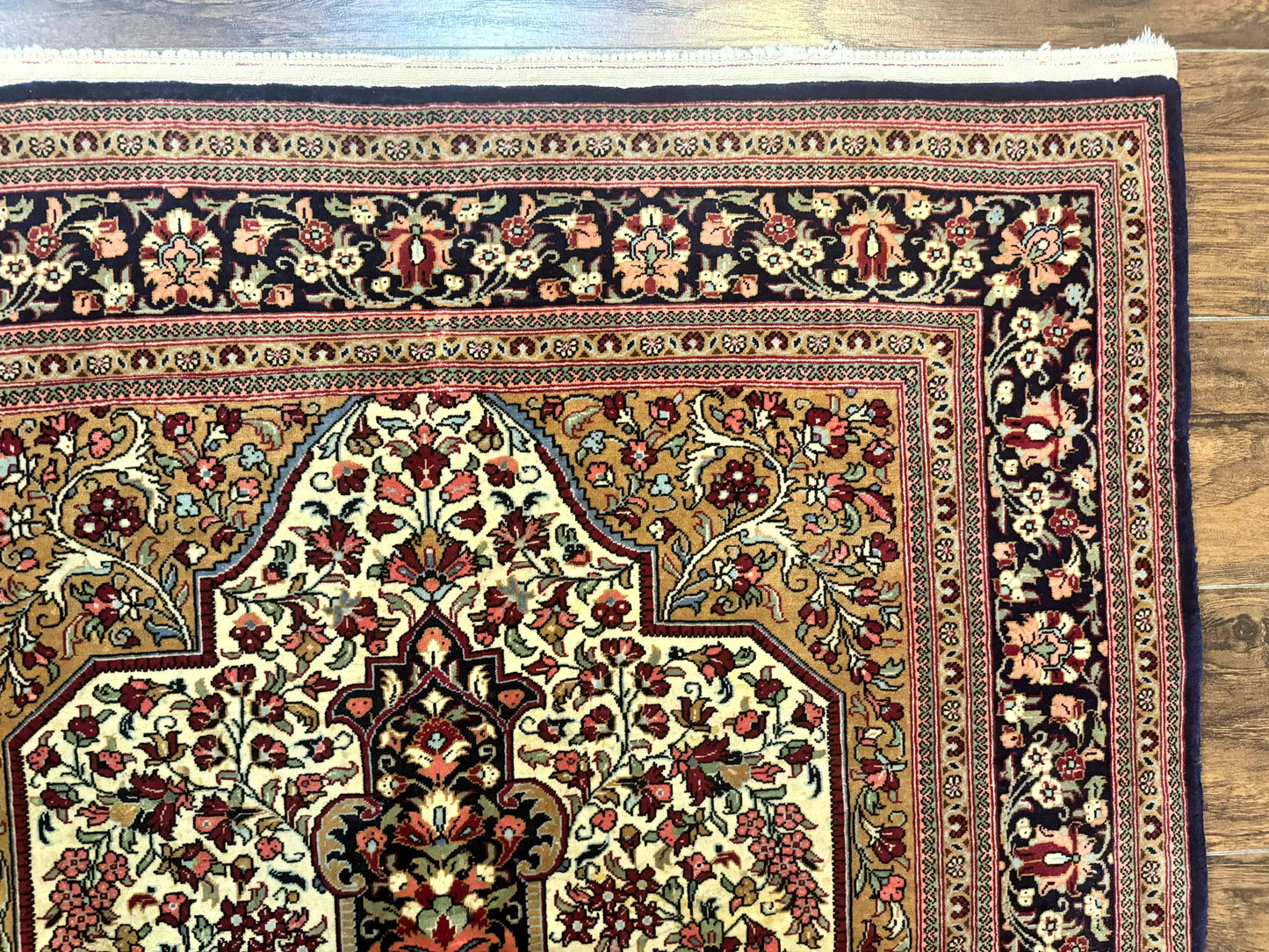 Persian Qum Rug Hand Knotted 3.6 By 5 Rare Semi Antique Kork Wool