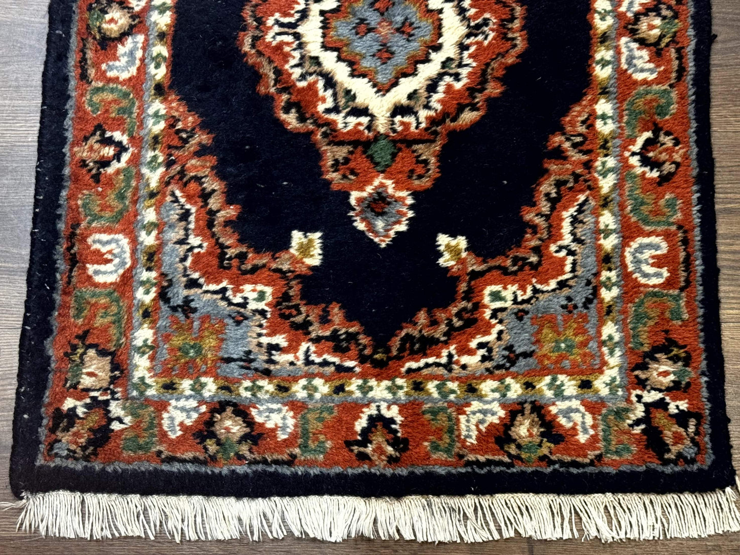 Indo Persian Wool Rug 2x3 Navy Terracotta