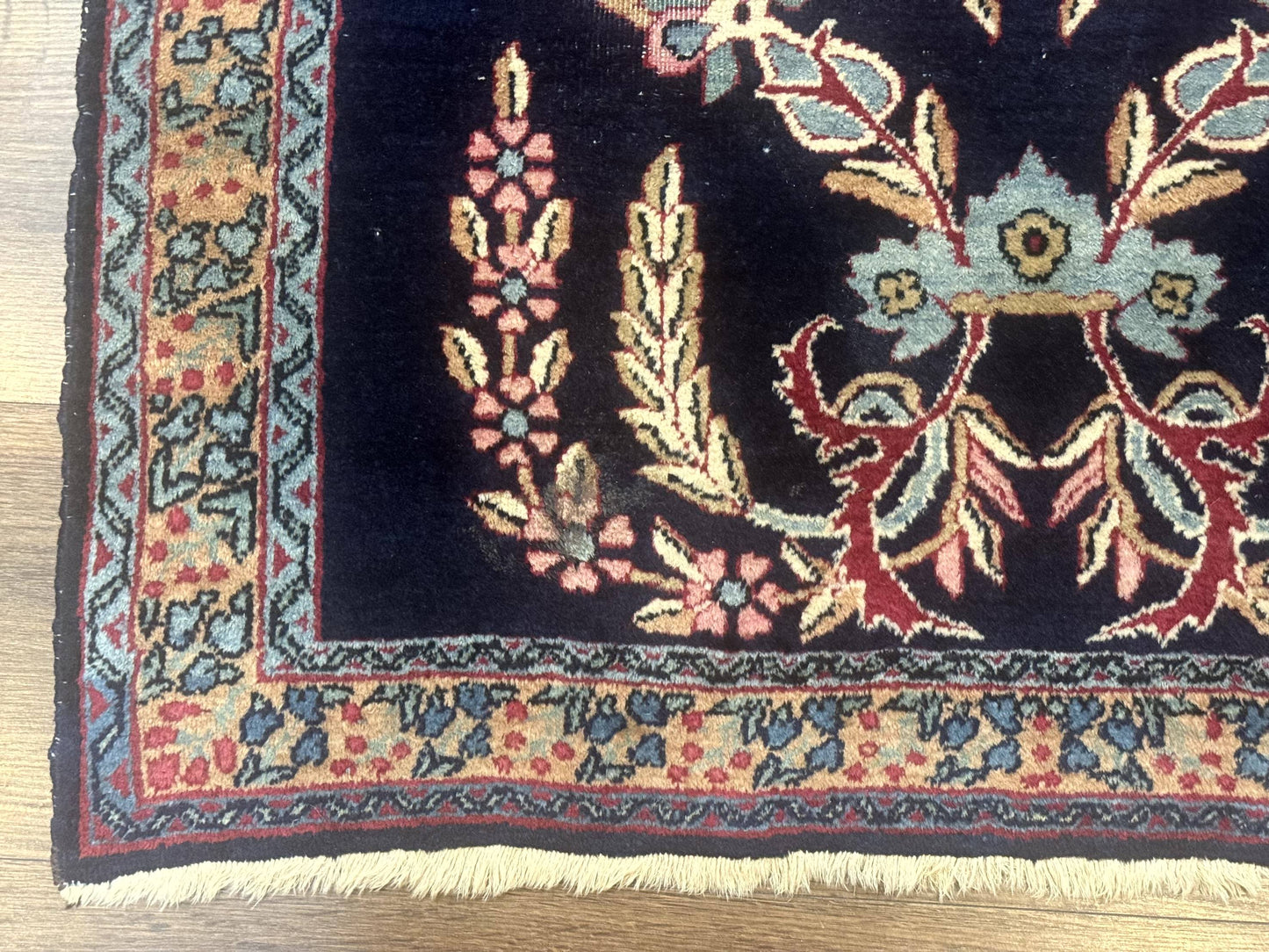 Persian Kerman Rug Antique Navy Blue Floral 2 Ft 8 In By 4 Ft Hand Woven