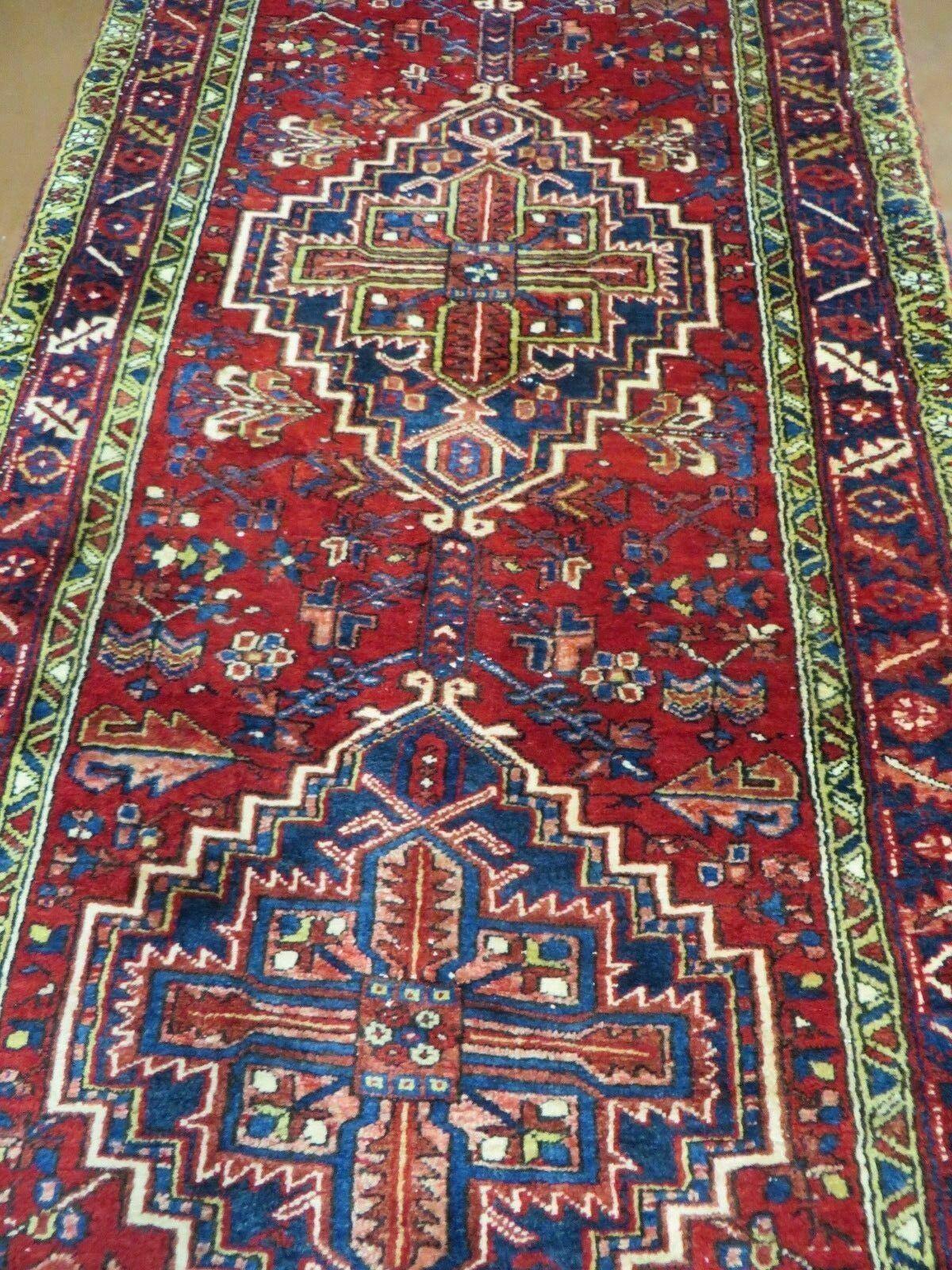Heriz Persian Runner Rug Hand Knotted Wool Medallion Design Antique Oriental Hallway Rug 3 Ft 9 In By 10 Ft 8 In