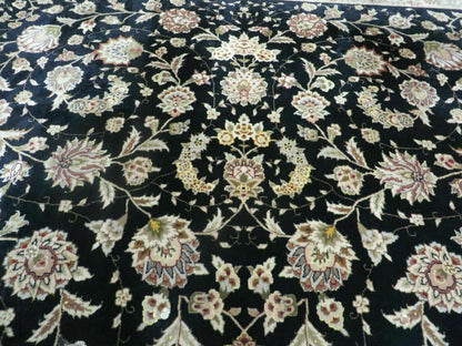 Vintage Chinese Silk Wool Rug Hand Knotted Oriental Floral 9 By 12 Feet With Silk Highlights