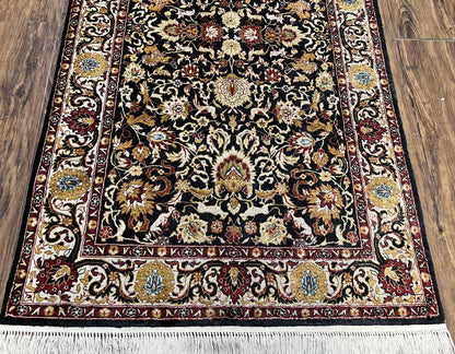 Sino Persian Silk Rug 3x5 Oriental Carpet 3 x 5 Fine Silk Rug, Black Ivory Gold, Animal Motifs, Flowers, High Quality, Vintage Silk Rug Wow