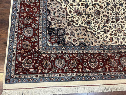 Sino Persian Rug 9x12, Vintage Wool Oriental Carpet, Floral Medallion, Wool Rug, Cream and Maroon