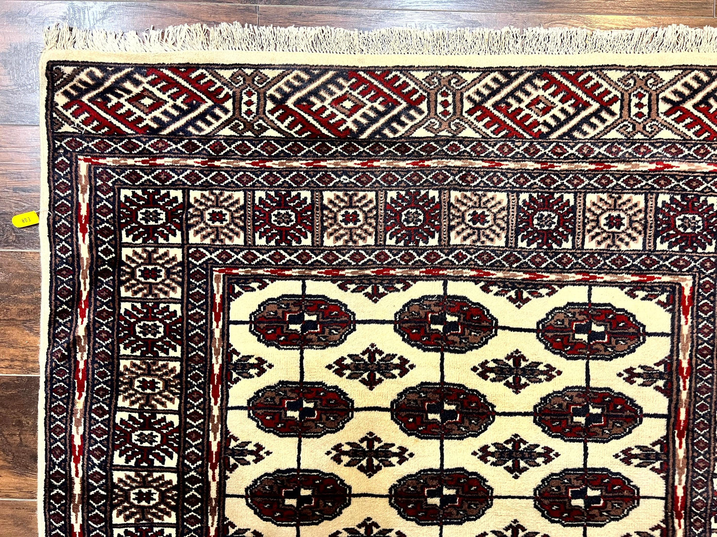 Pakistani Bokhara Rug 4x6 Vintage Handmade Wool Carpet Ivory Turkoman Style