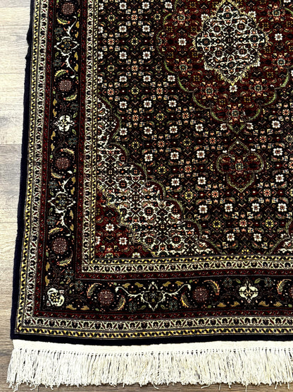 Persian Tabriz Rug 3x5, Wool on Silk Foundation, Very Fine 550 KPSI, Dark Navy Blue