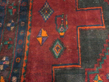 Antique Handmade Wool Rug India Geometric Oriental Vegetable Dyes 4x8 Vintage