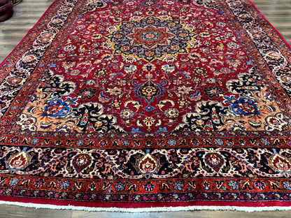 Red Persian Mashad Rug 10x13 - Floral Medallion Signed By Masterweaver